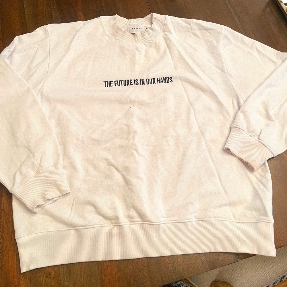 TOPMAN- "the future is in our hands" white crewneck